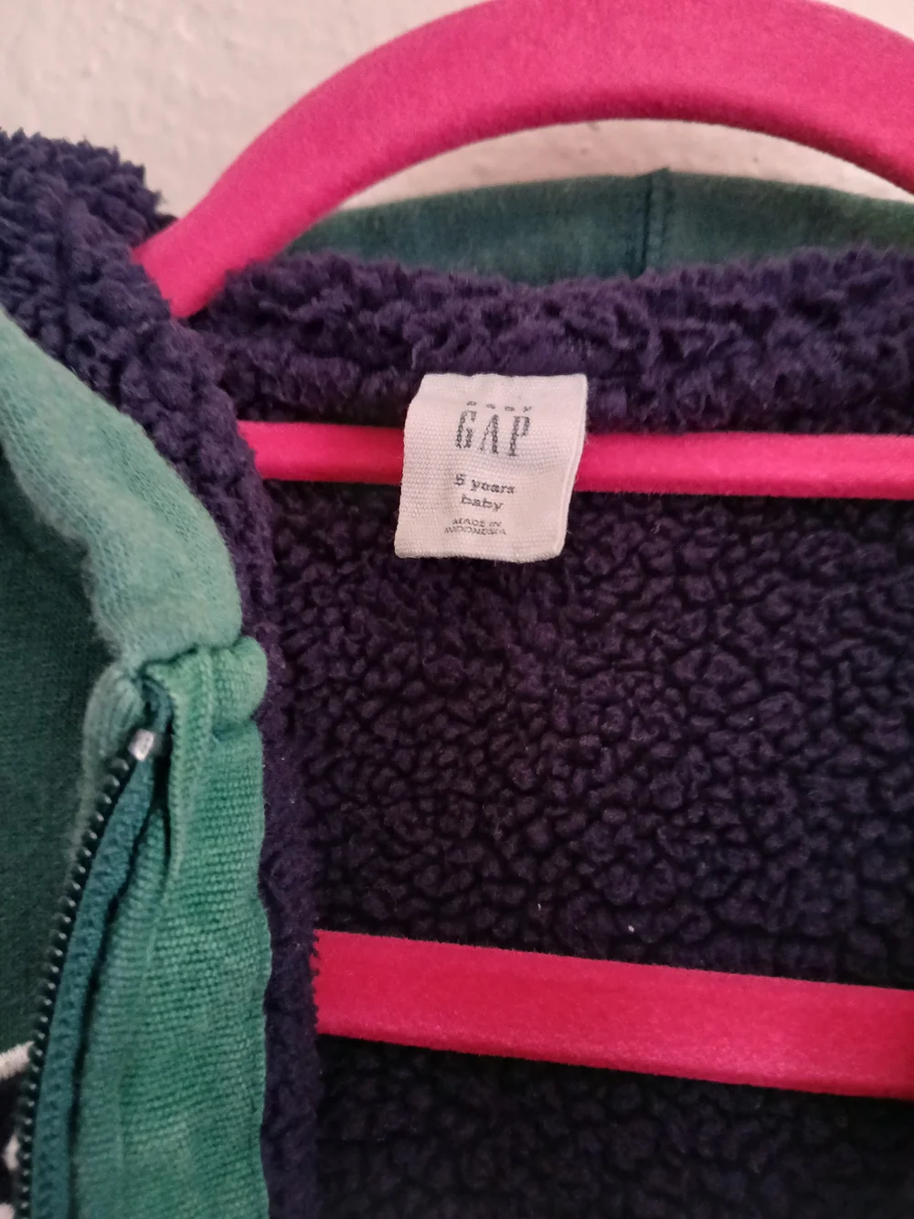 GAP Baby Green Logo Jacket Sherpa Lined Hooded Full Zip 5 Years